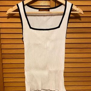 Belldini White Ribbed Tank Top with Black Trim